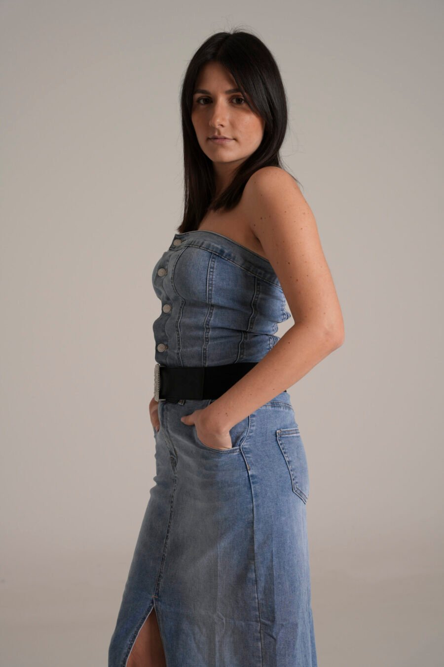 Salopette in Denim con Spacco - immagine 2