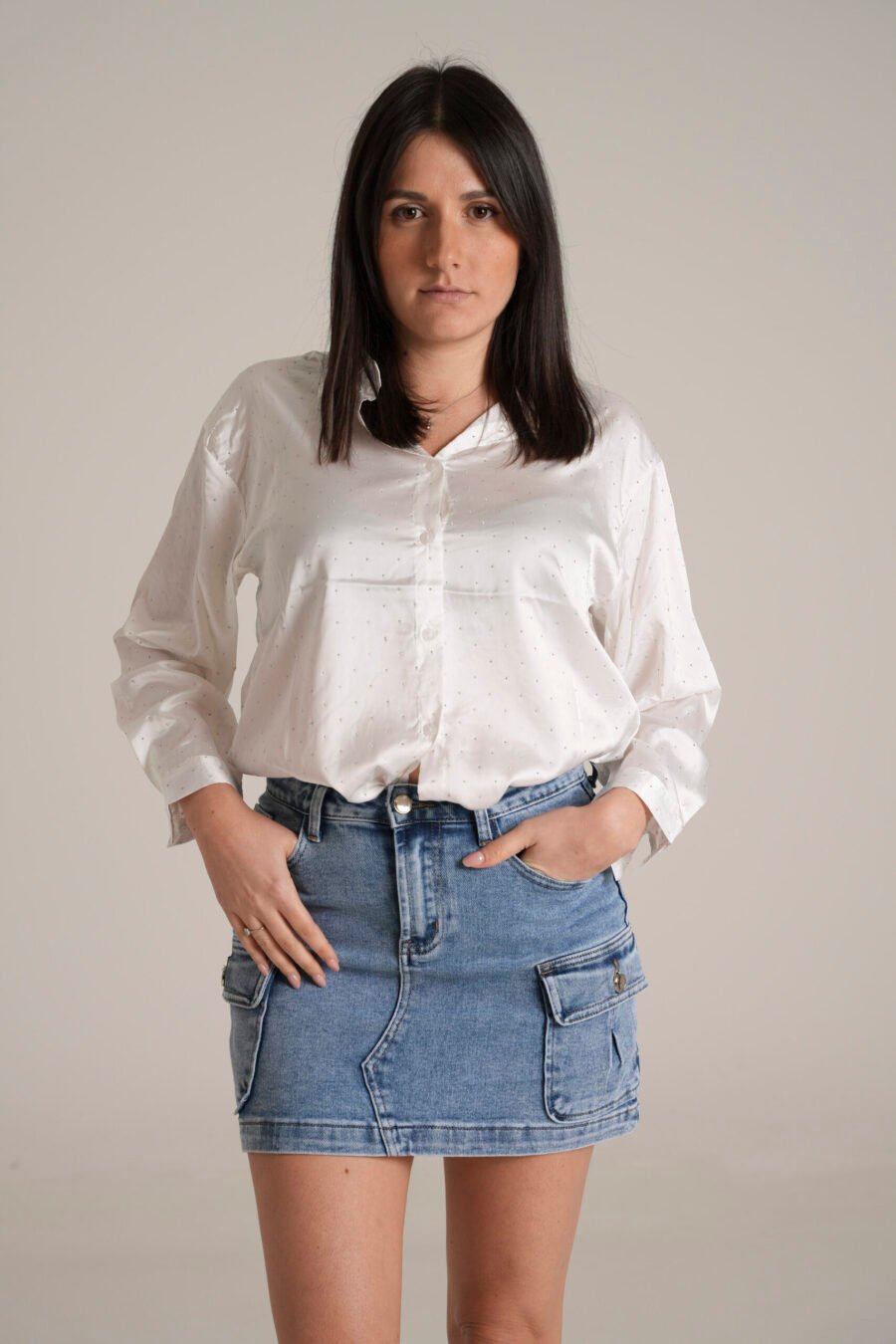 Camicia in Raso con Micro Strass