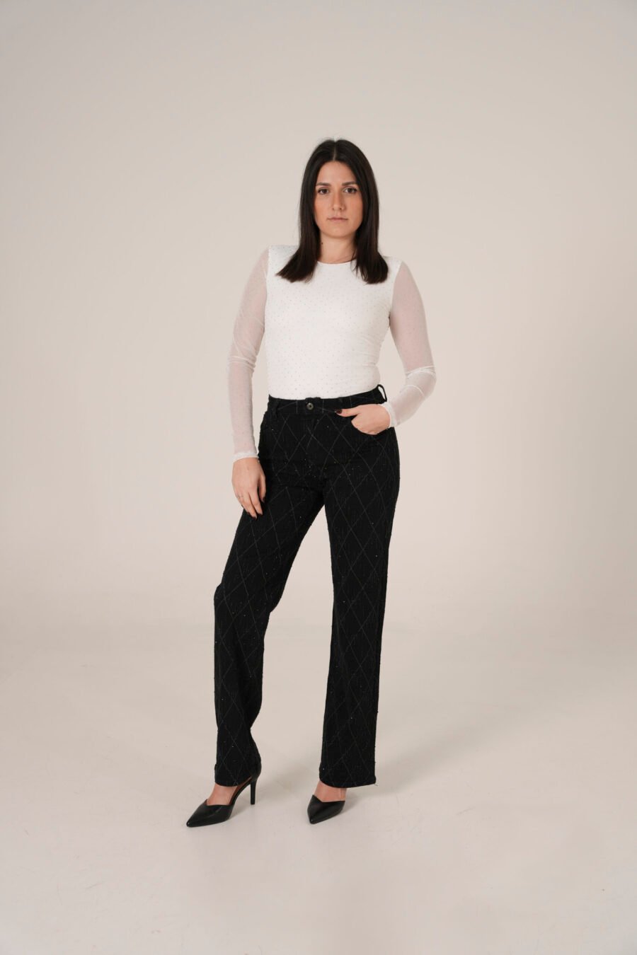 Jeans Neri con Dettagli Brillanti