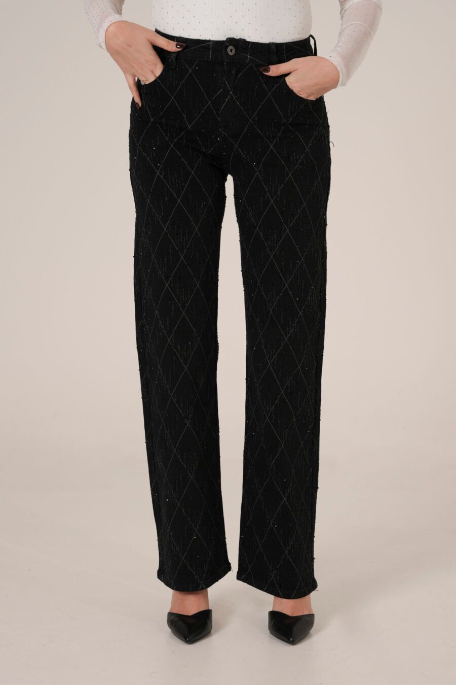 Jeans Neri con Dettagli Brillanti - immagine 2